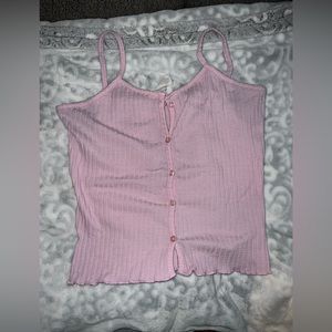 Baby pink stripe-textured button up tank top